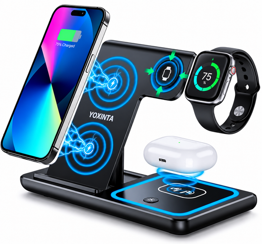 Base de carga inalámbrica 3 en 1 YOXINTA para celular, smartwatch y audífonos